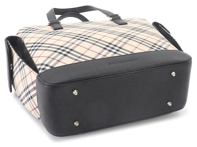Borsa Burberry Nova Check Nero Beige - vista 5