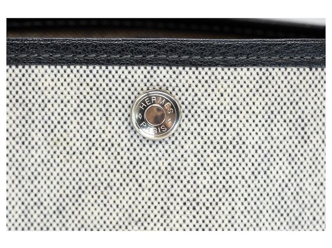 Hermès Garden Party PM in Toile e Pelle Nera Nero Beige Grigio - vista 2
