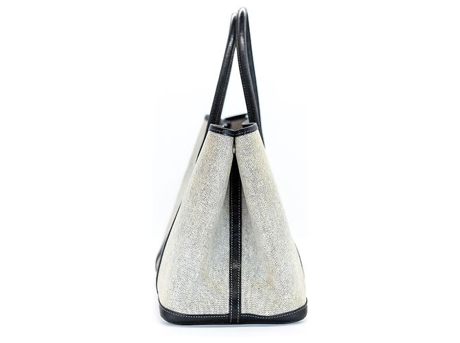 Hermès Garden Party PM in Toile e Pelle Nera Nero Beige Grigio - vista 8