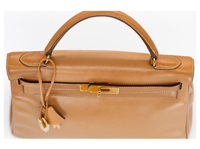 Borsa Hermès Kelly 32 Pelle Gold Cognac Marrone Beige Gold hardware - vista 10