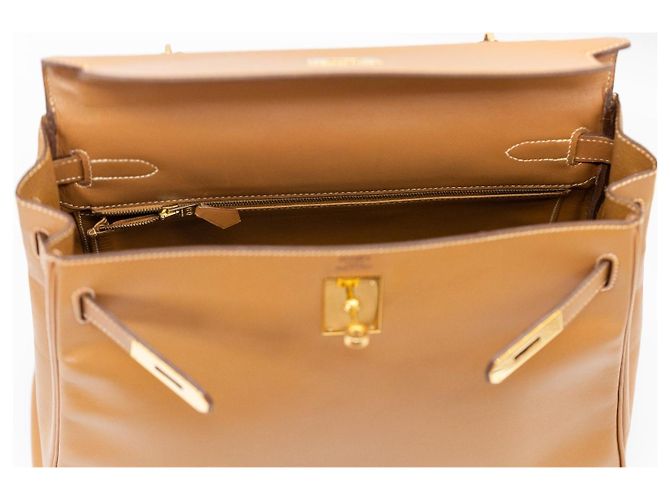 Borsa Hermès Kelly 32 Pelle Gold Cognac Marrone Beige Gold hardware - vista 19