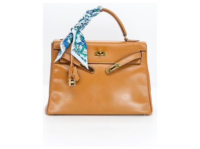 Borsa Hermès Kelly 32 Pelle Gold Cognac Marrone Beige Gold hardware - vista 2
