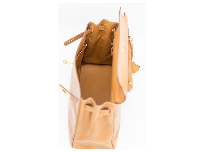 Borsa Hermès Kelly 32 Pelle Gold Cognac Marrone Beige Gold hardware - vista 20