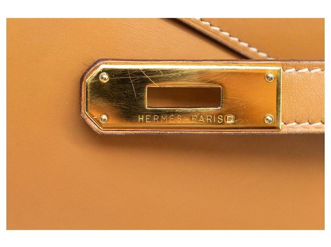 Borsa Hermès Kelly 32 Pelle Gold Cognac Marrone Beige Gold hardware - vista 3