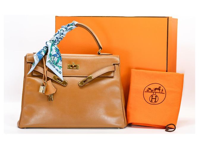 Borsa Hermès Kelly 32 Pelle Gold Cognac Marrone Beige Gold hardware - vista 5