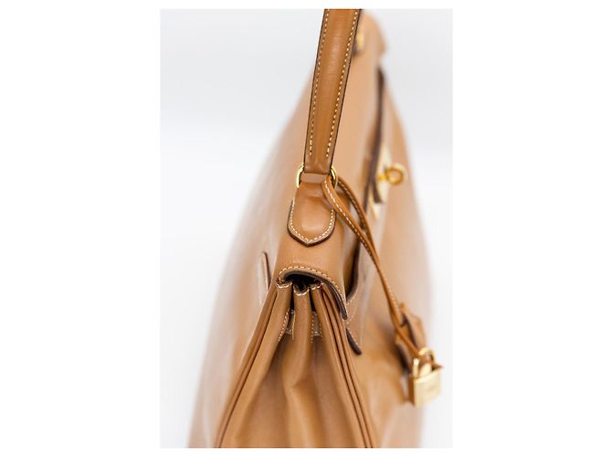 Borsa Hermès Kelly 32 Pelle Gold Cognac Marrone Beige Gold hardware - vista 8