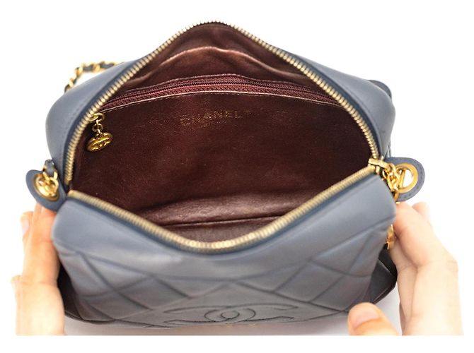 Chanel Camera Bag Blu Grigio Pelle di Agnello Gold hardware - vista 12