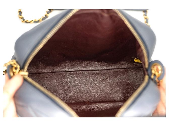 Chanel Camera Bag Blu Grigio Pelle di Agnello Gold hardware - vista 14