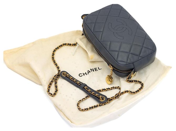 Chanel Camera Bag Blu Grigio Pelle di Agnello Gold hardware - vista 18