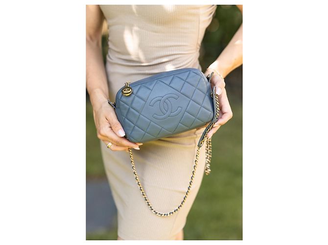 Chanel Camera Bag Blu Grigio Pelle di Agnello Gold hardware - vista 2