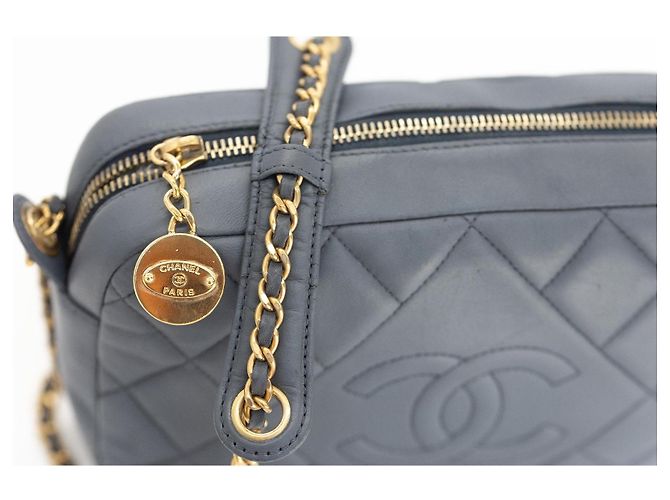 Chanel Camera Bag Blu Grigio Pelle di Agnello Gold hardware - vista 3