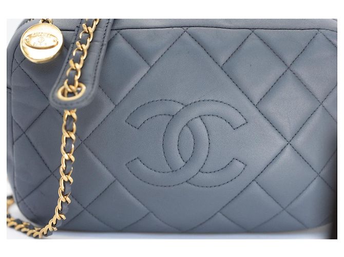 Chanel Camera Bag Blu Grigio Pelle di Agnello Gold hardware - vista 4