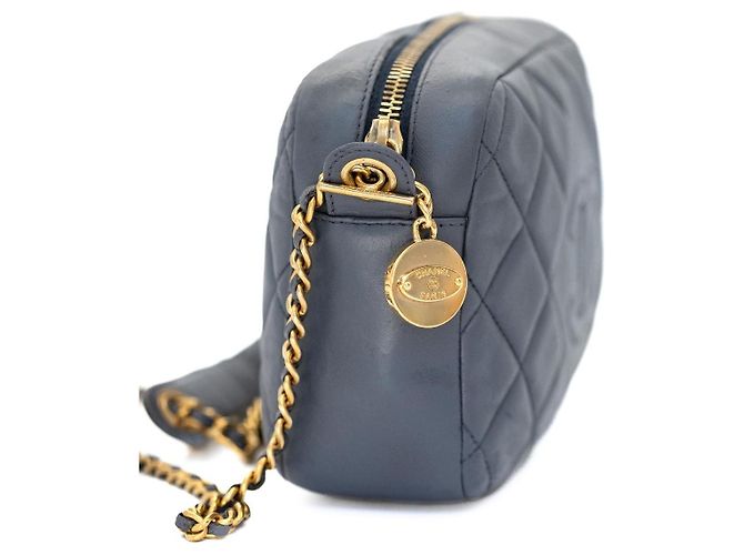 Chanel Camera Bag Blu Grigio Pelle di Agnello Gold hardware - vista 5