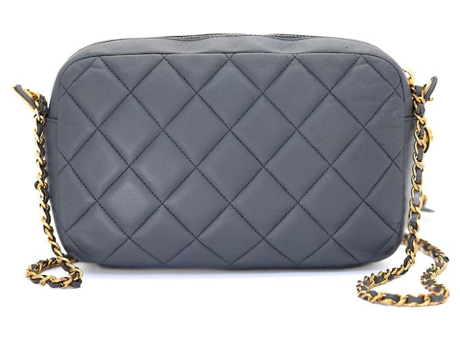 Chanel Camera Bag Blu Grigio Pelle di Agnello Gold hardware - vista 6