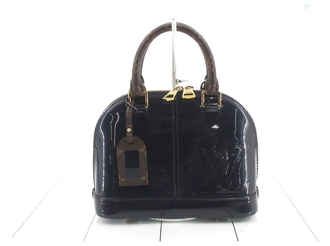 Louis Vuitton Alma BB Borsa in pelle verniciata blu navy e monogram Blu scuro - vista 2