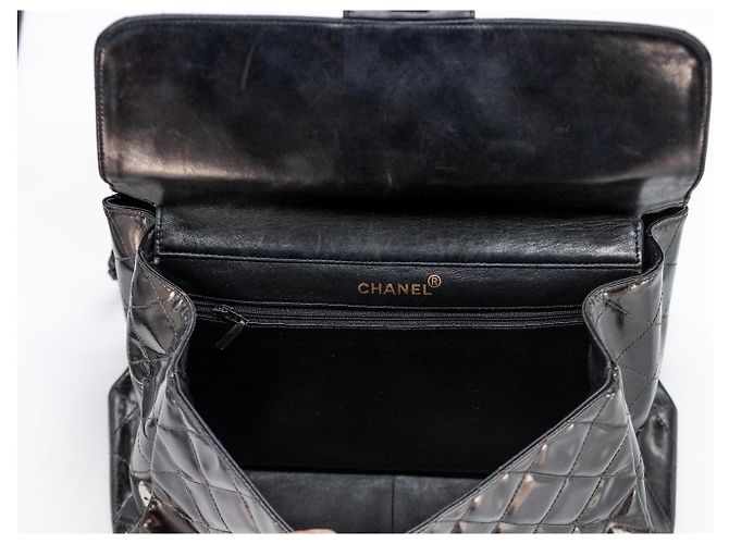 Chanel Double Face Maxi 30 Lackleder Schwarz Handtasche - Ansicht 13