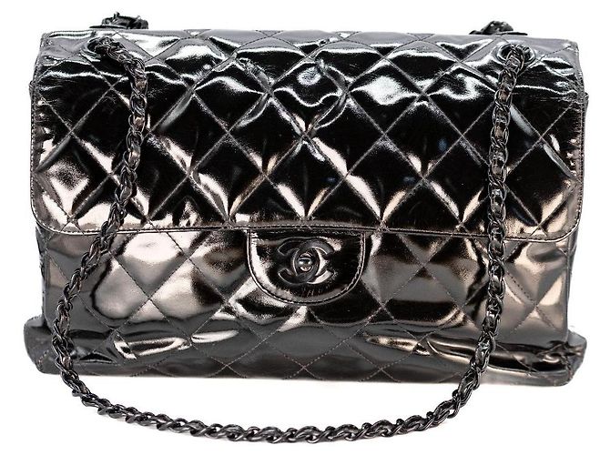 Chanel Double Face Maxi 30 Lackleder Schwarz Handtasche - Ansicht 5