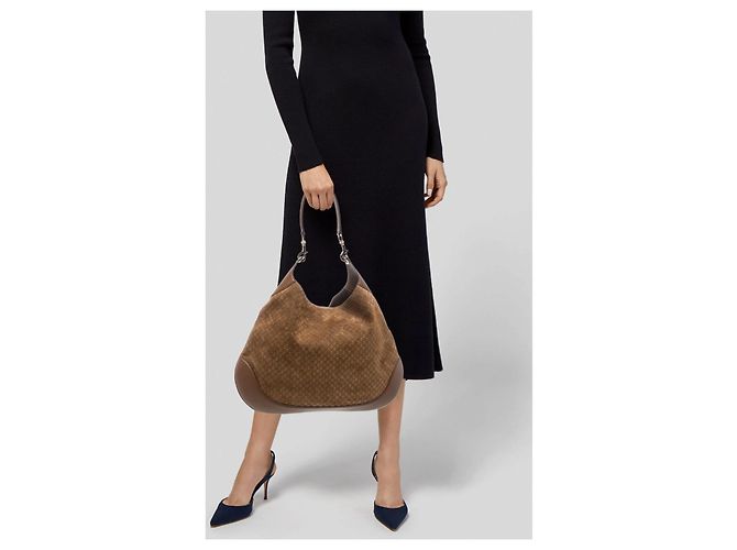 Gucci Monogram Hobo-Tasche aus Wildleder Braun - Ansicht 11