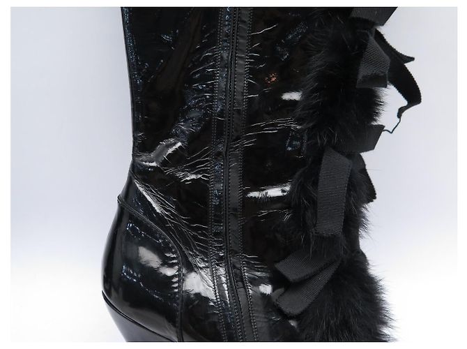 BOTAS LOUIS VUITTON DE CUERO CHAROL NEGRO & PELO DE CONEJO 39 HIGH BOOTS - vista 13