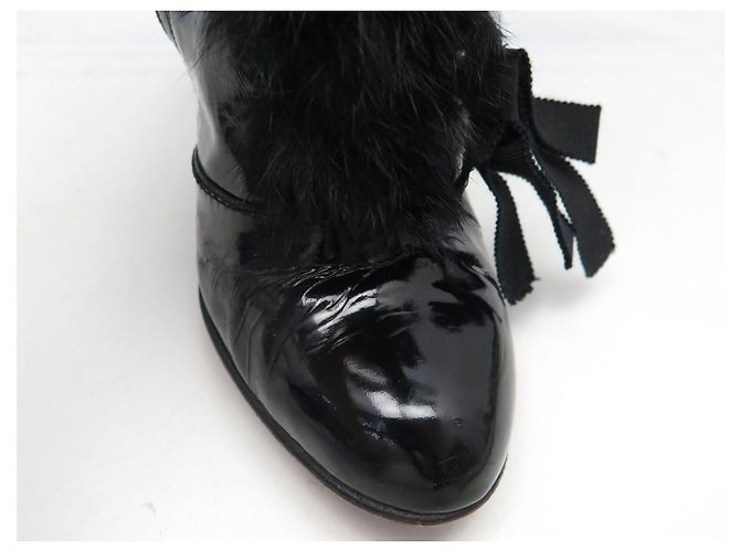 BOTAS LOUIS VUITTON DE CUERO CHAROL NEGRO & PELO DE CONEJO 39 HIGH BOOTS - vista 14