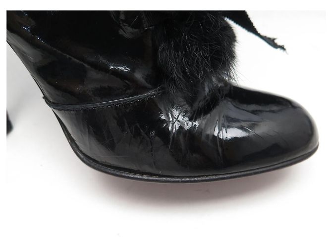 BOTAS LOUIS VUITTON DE CUERO CHAROL NEGRO & PELO DE CONEJO 39 HIGH BOOTS - vista 15