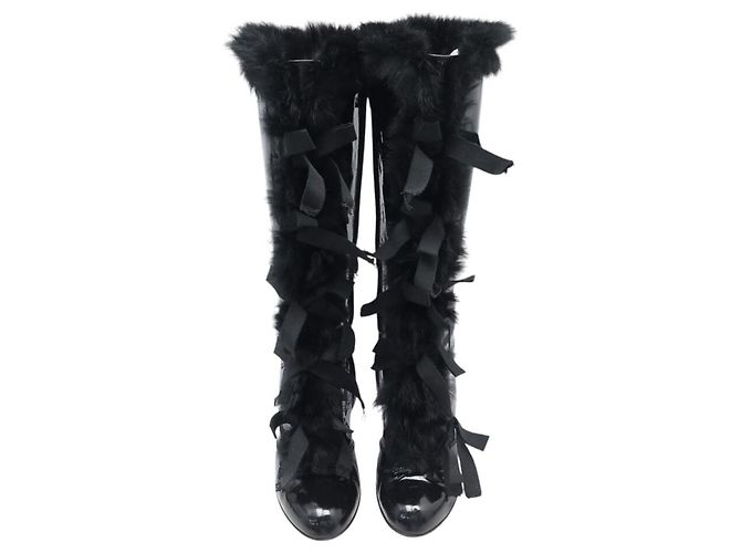 BOTAS LOUIS VUITTON DE CUERO CHAROL NEGRO & PELO DE CONEJO 39 HIGH BOOTS - vista 4