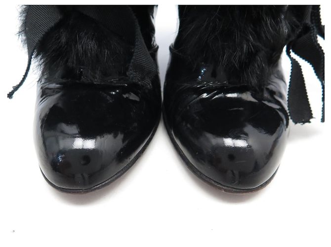BOTAS LOUIS VUITTON DE CUERO CHAROL NEGRO & PELO DE CONEJO 39 HIGH BOOTS - vista 5