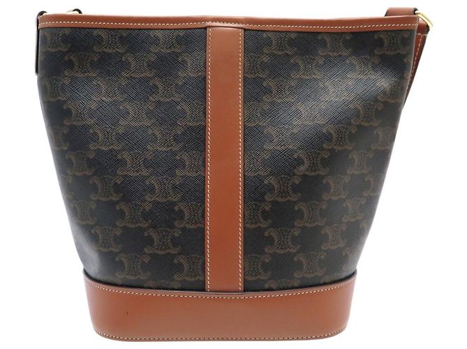 Céline BORSA A MANO CELINE SEAU PM 191442 IN tela TRIOMPHE E VITELLO BORSA A TRACCOLLA Marrone - vista 2