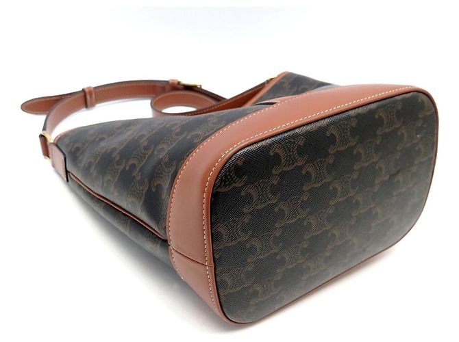 Céline BORSA A MANO CELINE SEAU PM 191442 IN tela TRIOMPHE E VITELLO BORSA A TRACCOLLA Marrone - vista 3