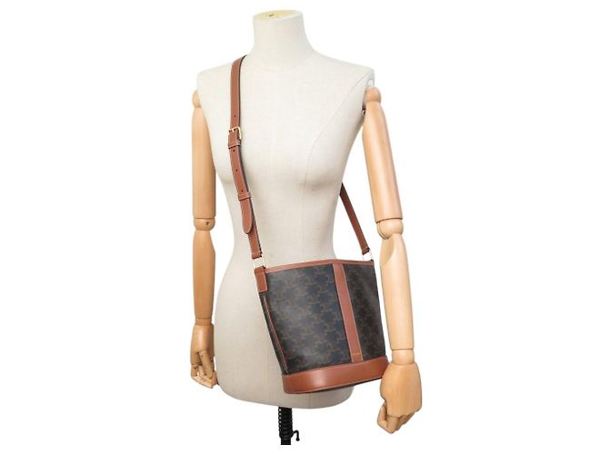 Céline BORSA A MANO CELINE SEAU PM 191442 IN tela TRIOMPHE E VITELLO BORSA A TRACCOLLA Marrone - vista 5