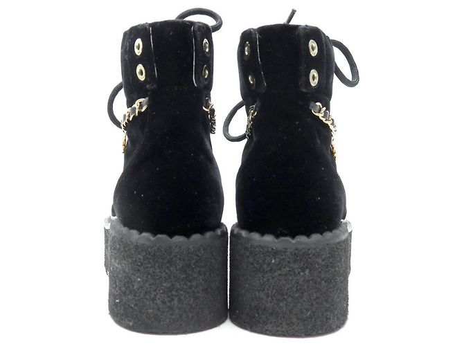 STIVALETTI CHANEL NUOVI G39332 VELLUTO CATENA LOGO CC 36.5 COMMODI Nero - vista 5