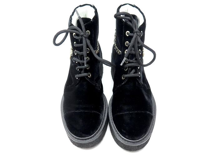 STIVALETTI CHANEL NUOVI G39332 VELLUTO CATENA LOGO CC 36.5 COMMODI Nero - vista 8