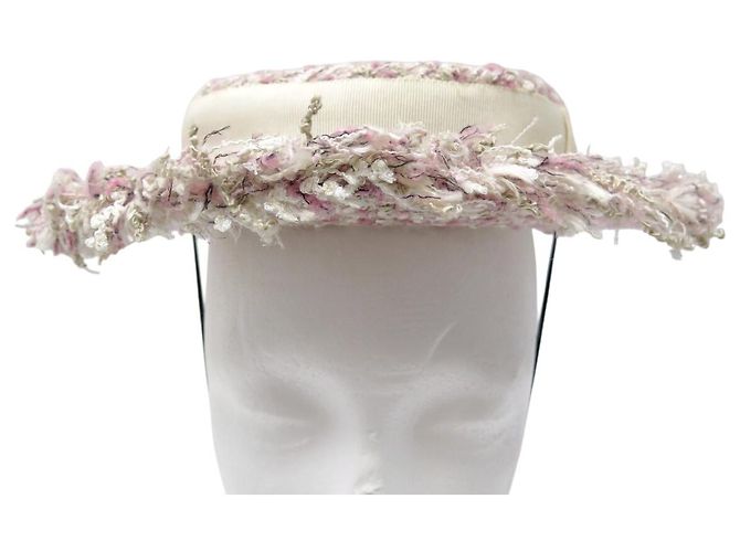 NEUER CHANEL TWEED HUT T58 ROSA CAPELINE CC LOGO WIDE BRIMMED HAT Pink - Ansicht 3