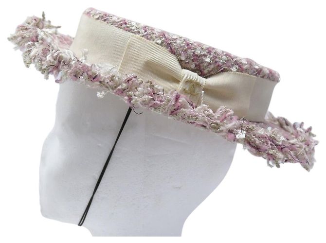 NEUER CHANEL TWEED HUT T58 ROSA CAPELINE CC LOGO WIDE BRIMMED HAT Pink - Ansicht 4