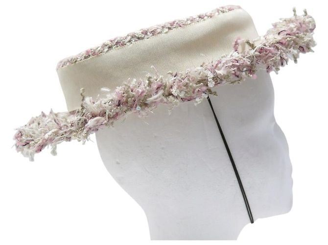 NEUER CHANEL TWEED HUT T58 ROSA CAPELINE CC LOGO WIDE BRIMMED HAT Pink - Ansicht 5