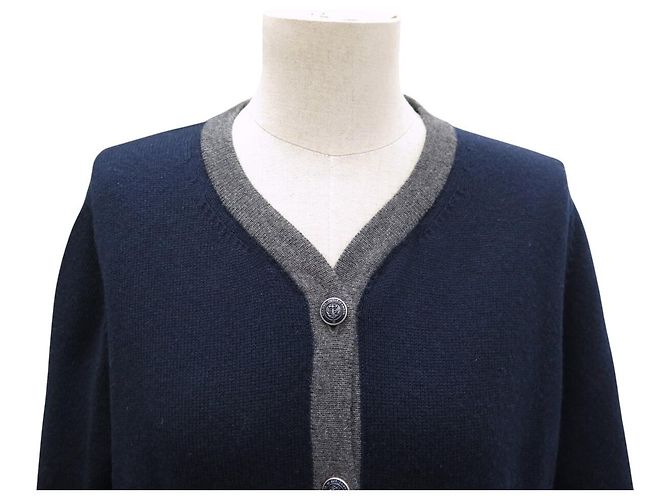 CHANEL CARDIGAN STRICKJACKE ANKERKNÖPFE CAMBON P59182K07741 L 42 AUS KASHMIR Marineblau - Ansicht 2