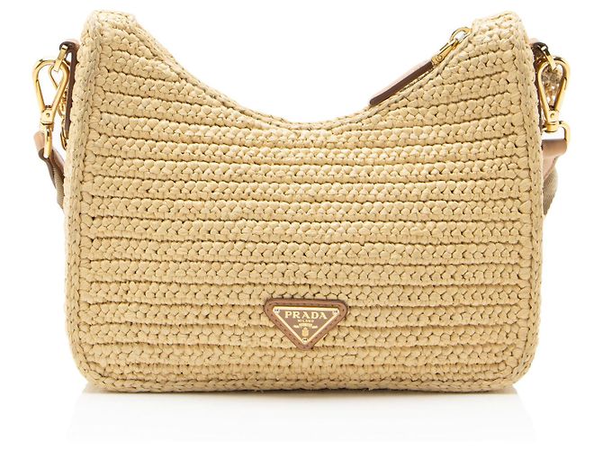 Prada Crochet Raffia Re-Edition 2005 Crossbody Marrom Bege - vista 3