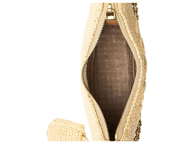 Prada Crochet Raffia Re-Edition 2005 Crossbody Marrom Bege - vista 6