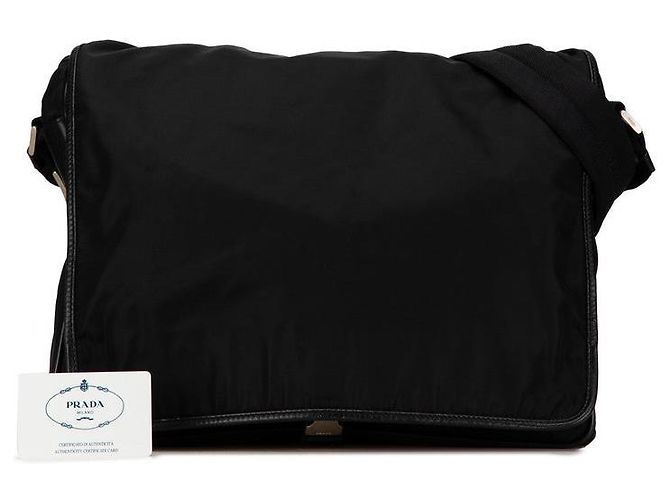 Sac messager Prada avec plaque logo triangle Noir - vue 9