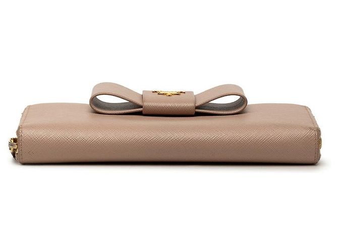 Prada Saffiano Ribbon Long Wallet mit Rundum-Reißverschluss Braun Beige - Ansicht 3