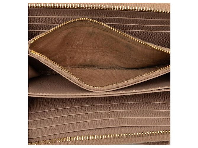 Prada Saffiano Ribbon Long Wallet mit Rundum-Reißverschluss Braun Beige - Ansicht 4