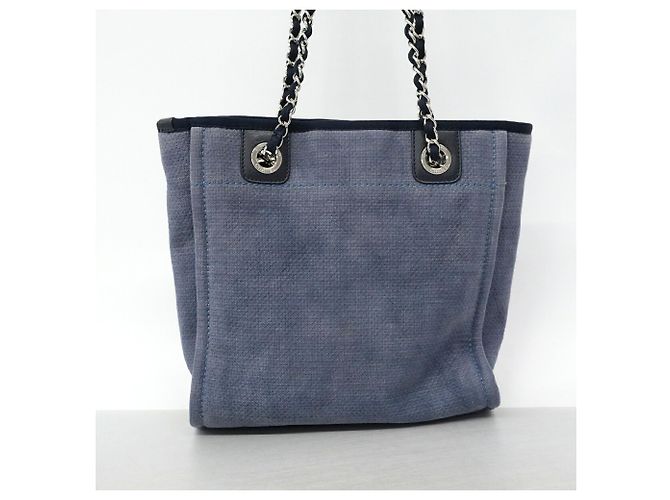 Chanel Deauville Canvas Chain Tote Bag in Navy Marineblau - Ansicht 11