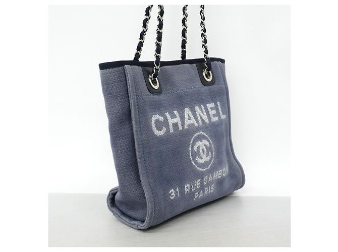 Chanel Deauville Canvas Chain Tote Bag in Navy Marineblau - Ansicht 2