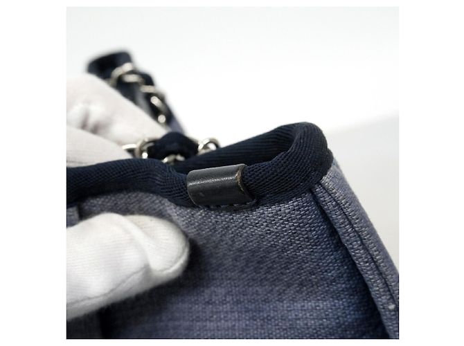 Chanel Deauville Canvas Chain Tote Bag in Navy Marineblau - Ansicht 7