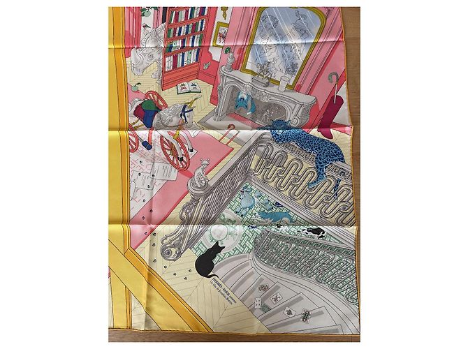 Lenço de seda Hermès "Mystère au 24" de Jonathan Burton Marrom Rosa Branco Vermelho Azul Verde Cinza Amarelo - vista 3