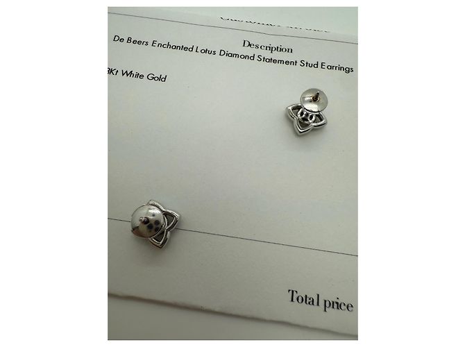De Beers Pendientes Enchanted Lotus de Diamantes y Oro Blanco Plata - vista 3