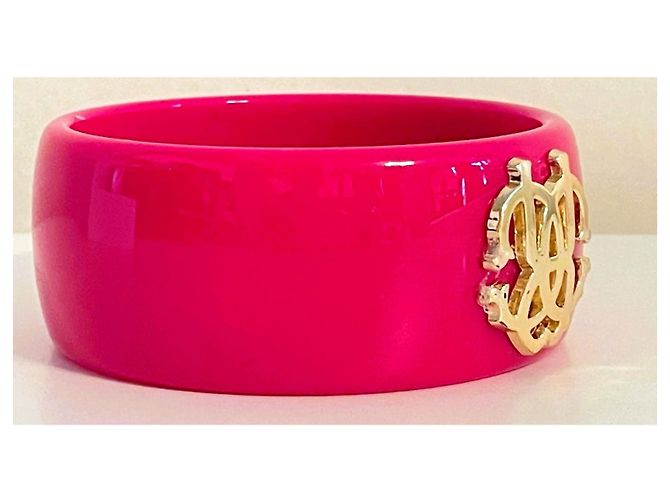 Bracciale Bangle Roberto Cavalli in resina fucsia con logo dorato D'oro Fuschia - vista 10