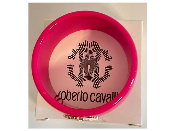 Bracciale Bangle Roberto Cavalli in resina fucsia con logo dorato D'oro Fuschia - vista 3