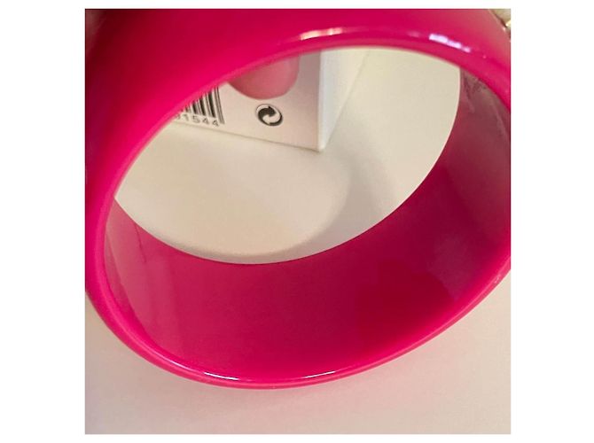 Bracciale Bangle Roberto Cavalli in resina fucsia con logo dorato D'oro Fuschia - vista 5