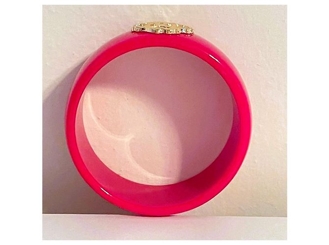 Bracciale Bangle Roberto Cavalli in resina fucsia con logo dorato D'oro Fuschia - vista 7